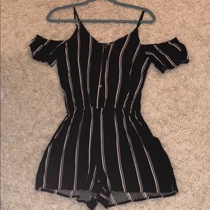 Kendall & Kylie Striped Cold Shoulder Romper